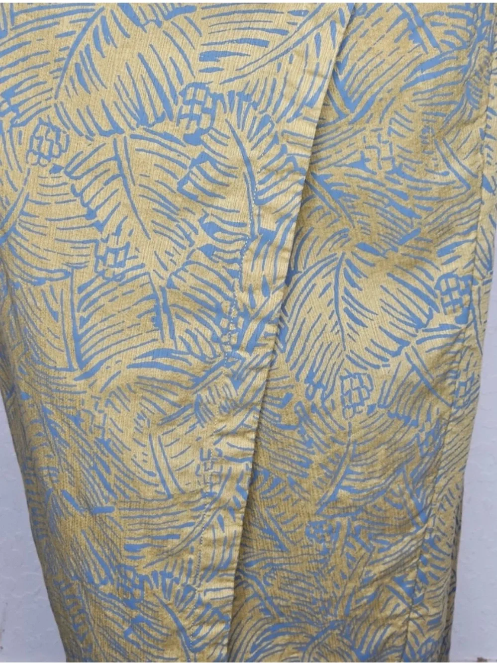 Prana Yellow Leaf-Print Wrap Midi Skirt